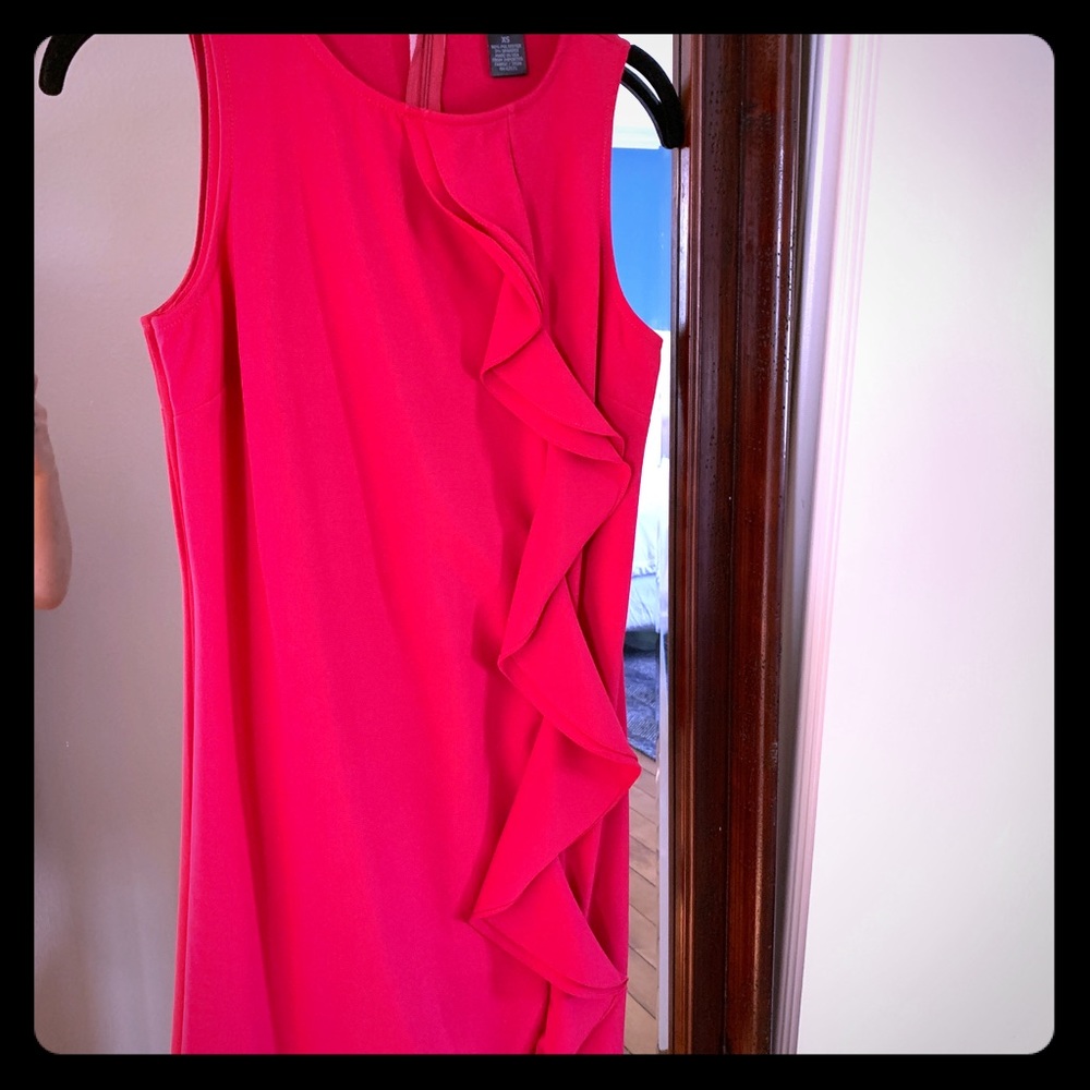 Aqua Hot Pink Sheath Dress w/ Front Ruffle